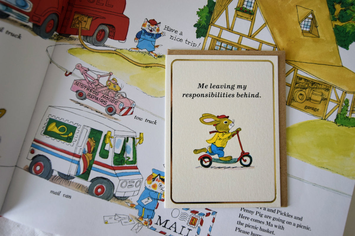 Me Leaving My Responsibilities Behind – Mini Card by Richard Scarry