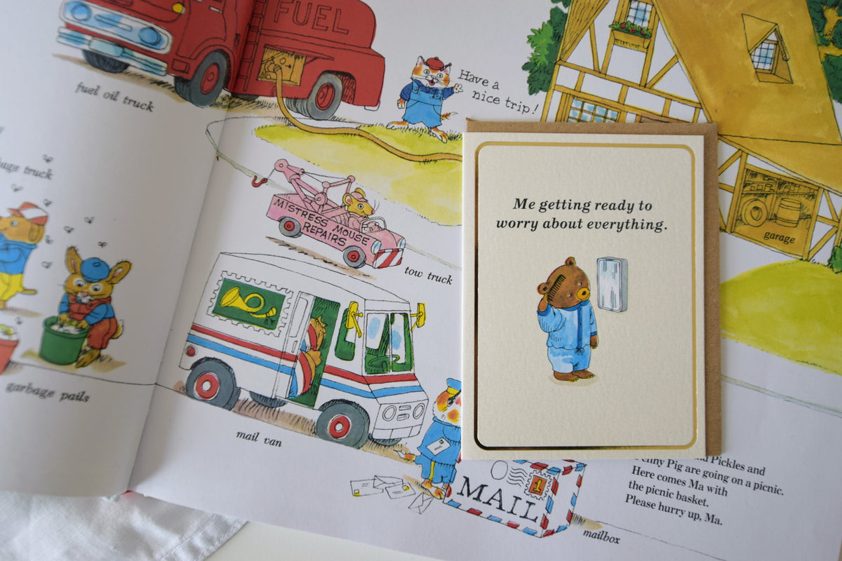 Me Getting Ready To Worry About Everything – Mini Card by Richard Scarry