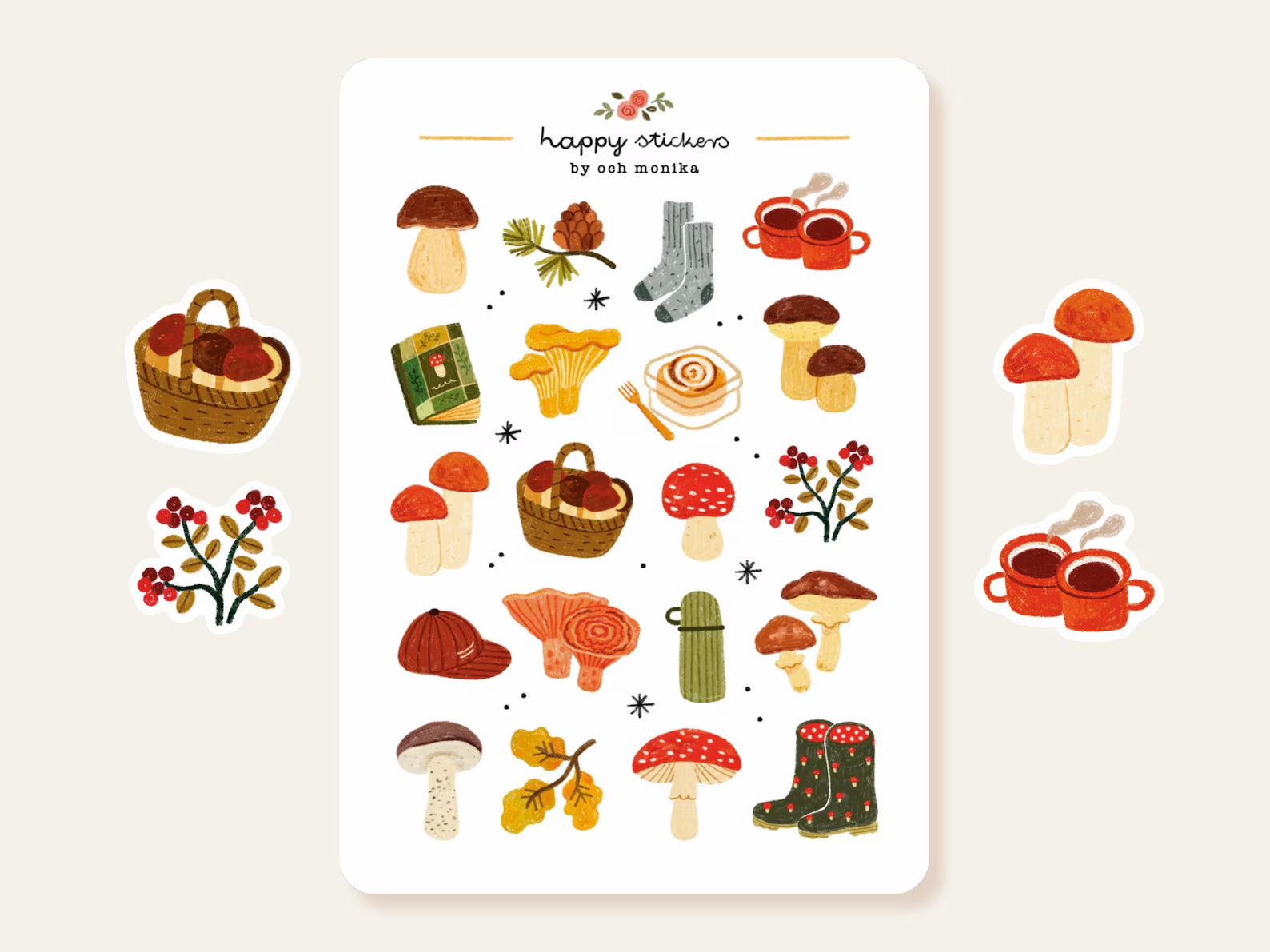 Mushroom Picking – Stickers by Och Monika